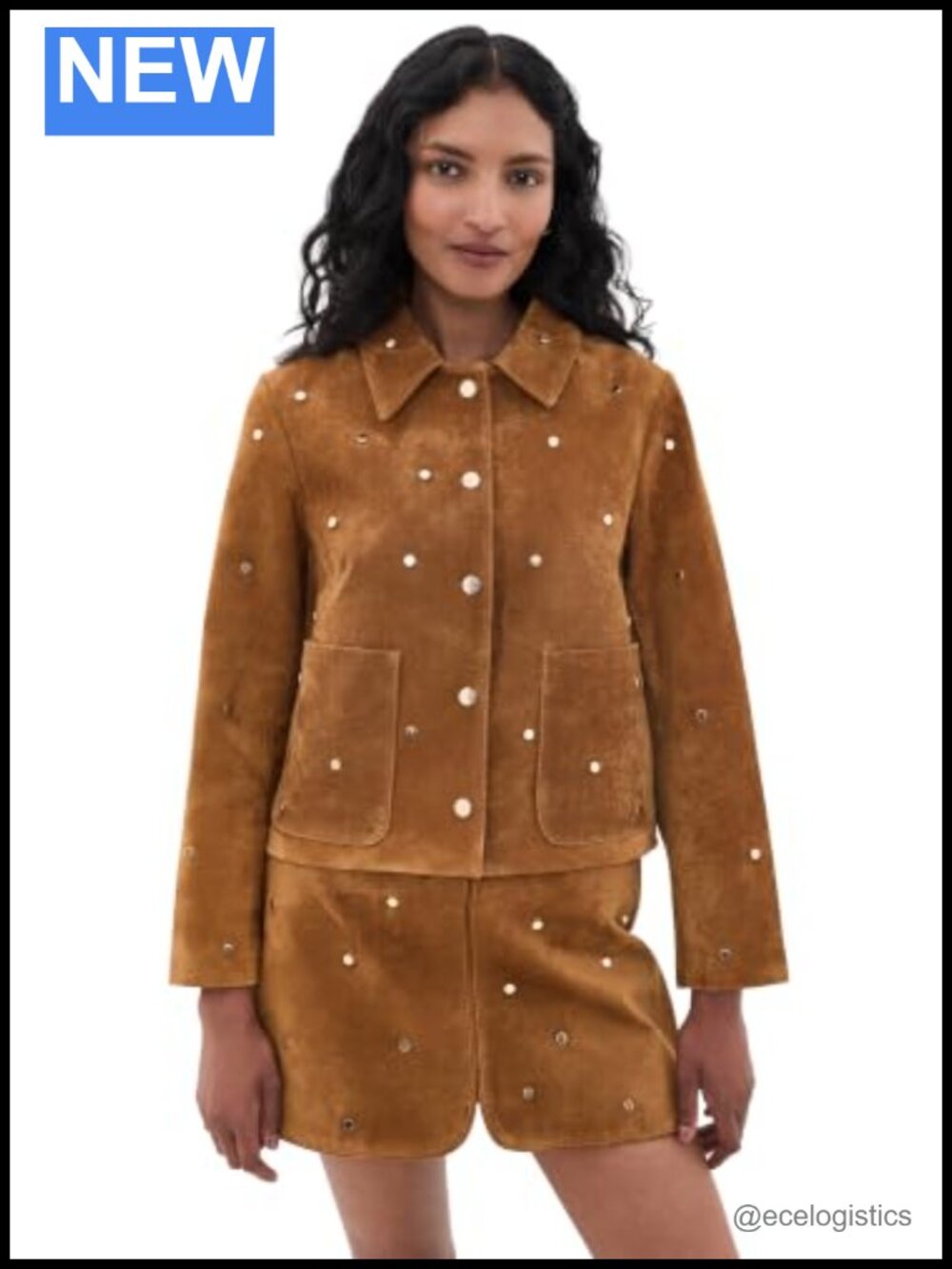 Women's Suede Motorcycle Jacket with Gold-Tone Studs